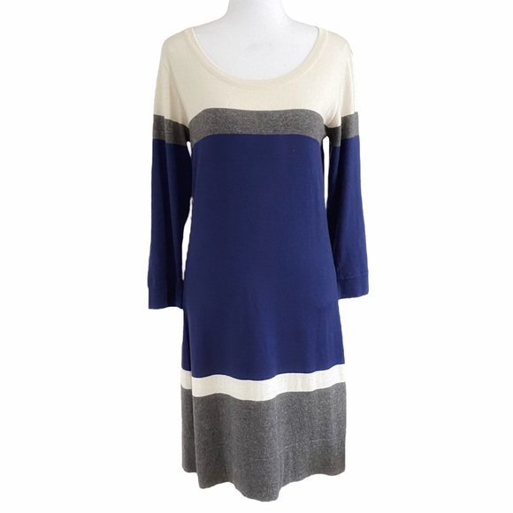 Hatley Dresses & Skirts - HATLEY CREAM GREY NAVY STRIPED KNITTED LONG SLEEVE DRESS - S